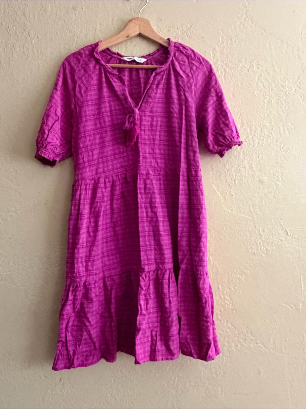 Sonoma Magenta Tiered Cotton Dress with Tassel